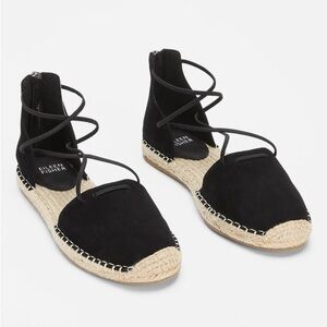 New Eileen Fisher Black Lace Leather Espadrilles | Size 7.5